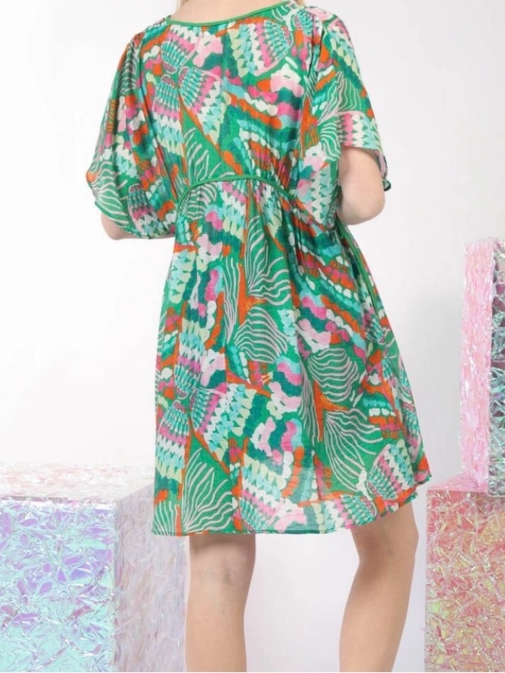 🎀NEW IN🎀Boho Whimsy Beach Cover Up/Dress🎀Braided Details🎀Small🎀Green & Pink!! - Picture 2 of 5